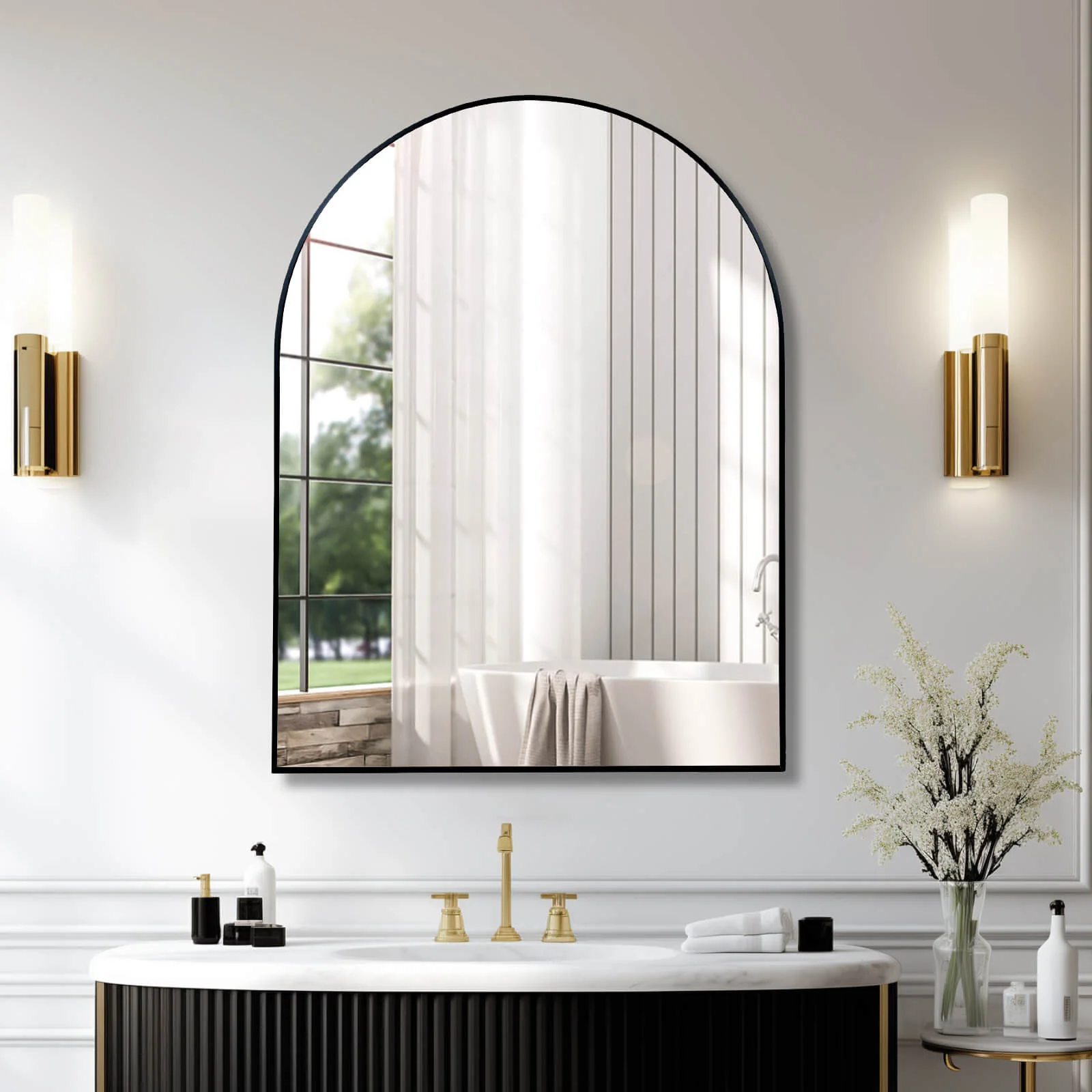 Arch Mirror (100cm x 80cm) - Black & Gold Metal Frame