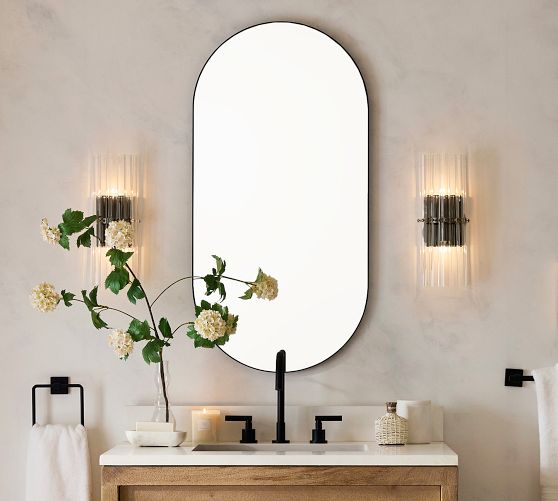 Pill Mirror (100cm x 60cm) - Oval Wall Mirror - Black & Gold Metal Frame