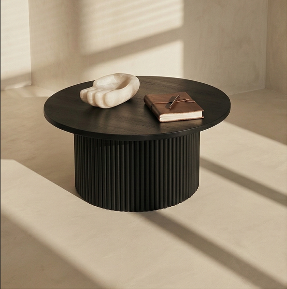 Ribbed Oak Coffee Table - Fluted Base