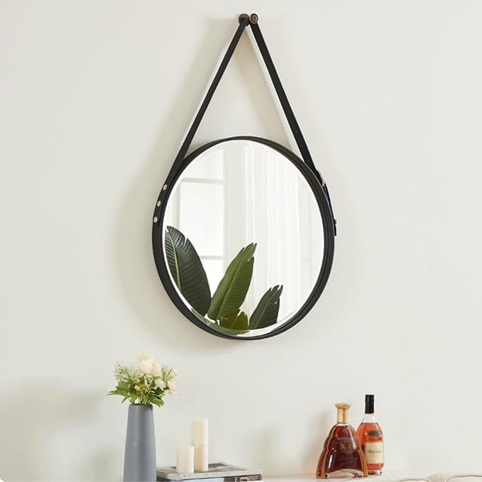 Round Wall Mirror (55cm) - Black Metal Frame