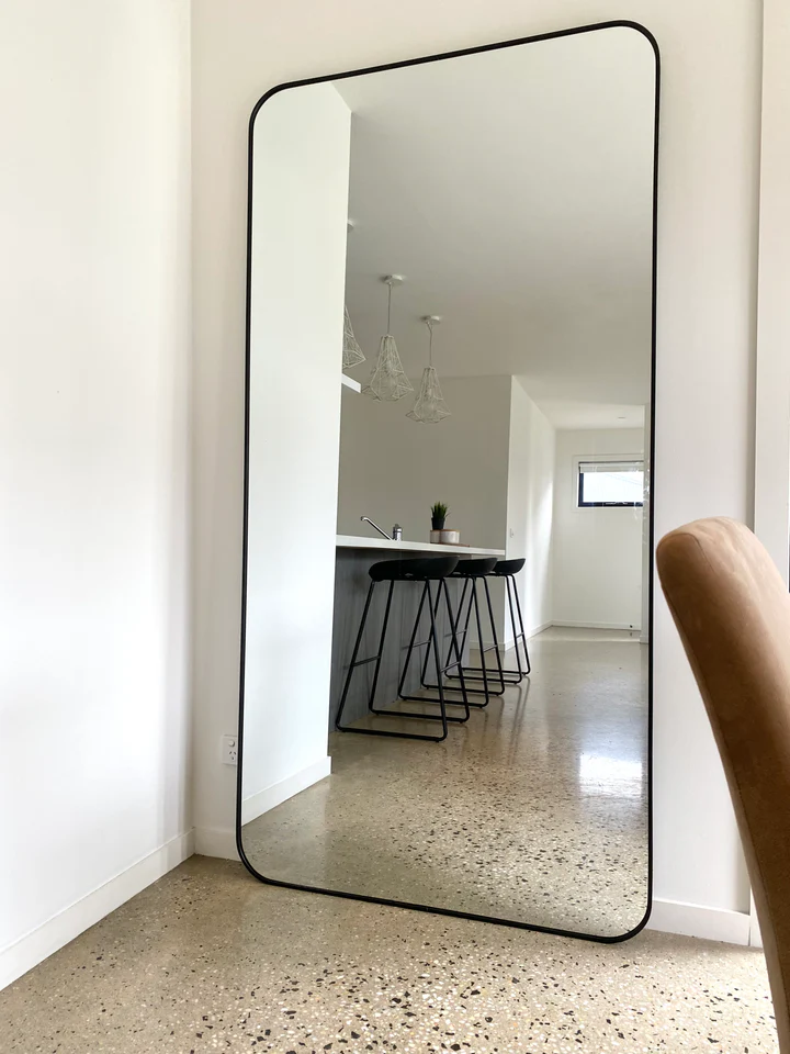 Full Length Soft Edge Mirror (180cm x 80cm) - Black & Gold Metal Frame