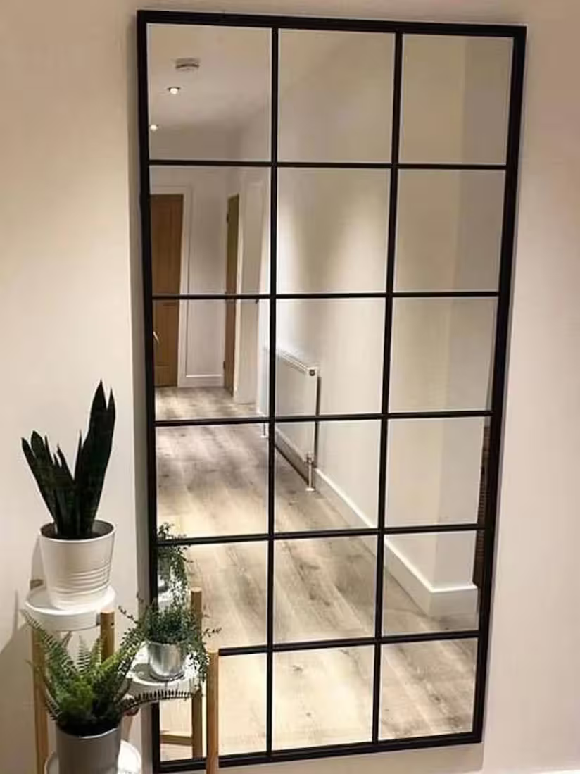 Full Length Metal Window Mirror (180cm x 80cm) - Black Metal Frame