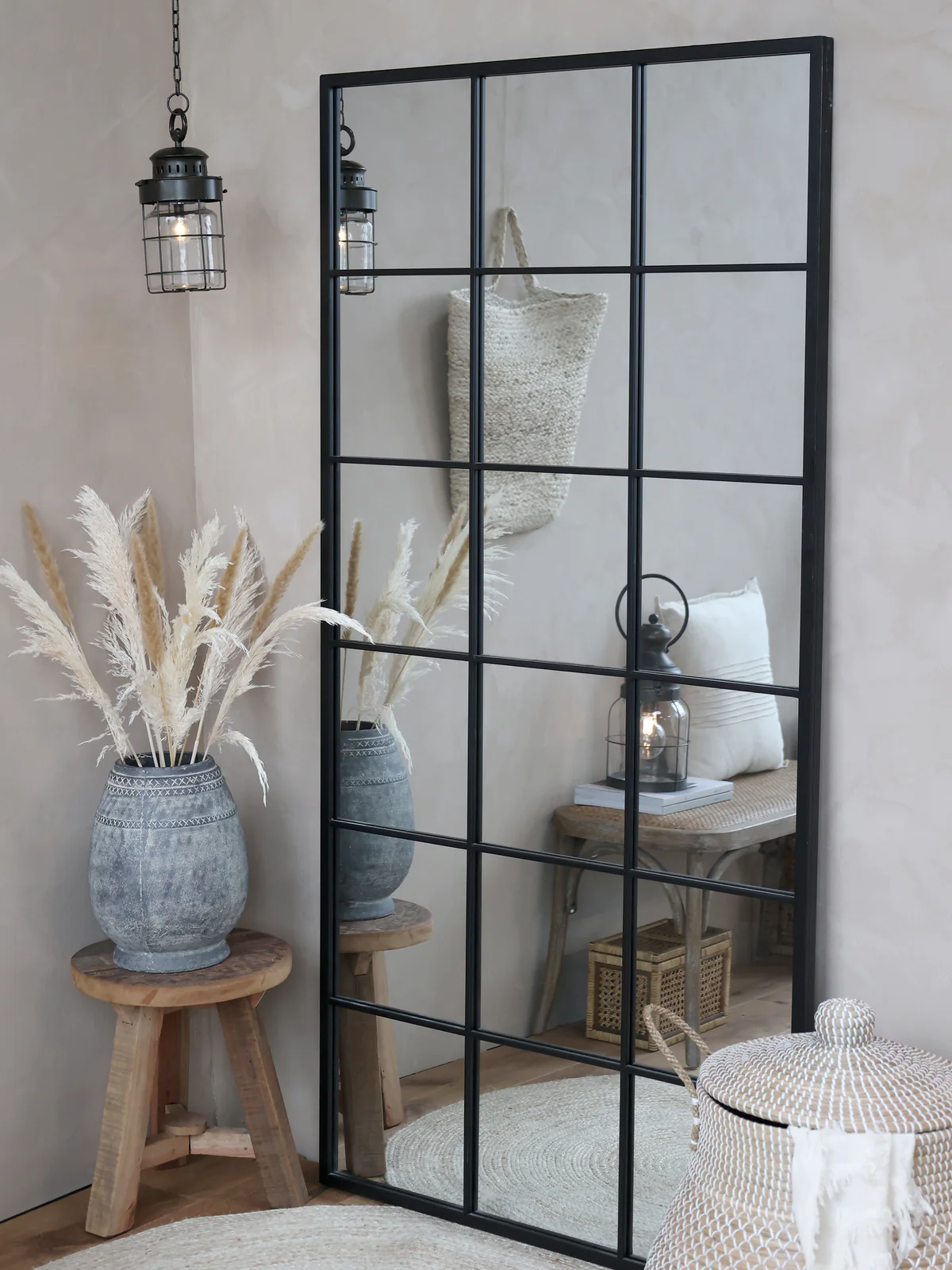 Full Length Large Black Metal Window Mirror