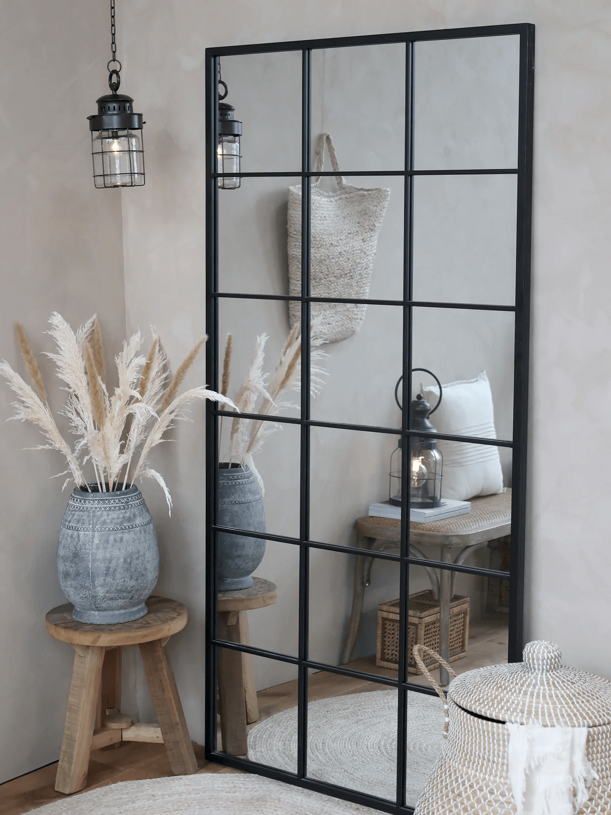Full Length Metal Window Mirror (180cm x 80cm) - Black Metal Frame